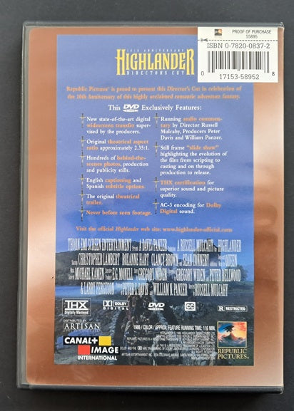 Highlander Deluxe Collector's Edition DVD ( Russell Mulcahy, 1986)