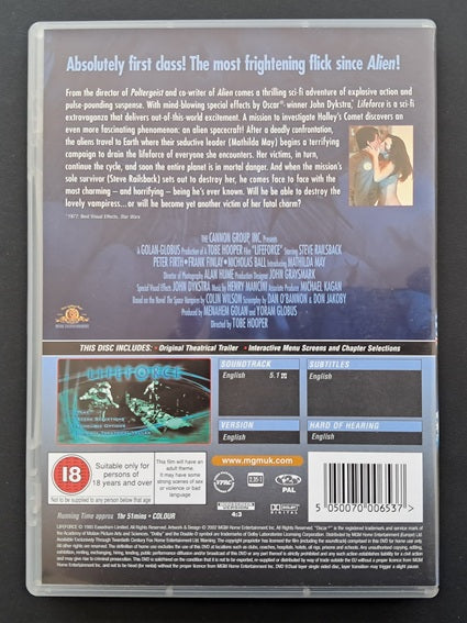 Lifeforce DVD (Tobe Hooper, 1985)