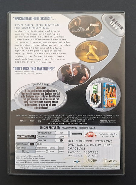 Equilibrium DVD (Kurt Wimmer, 2002)
