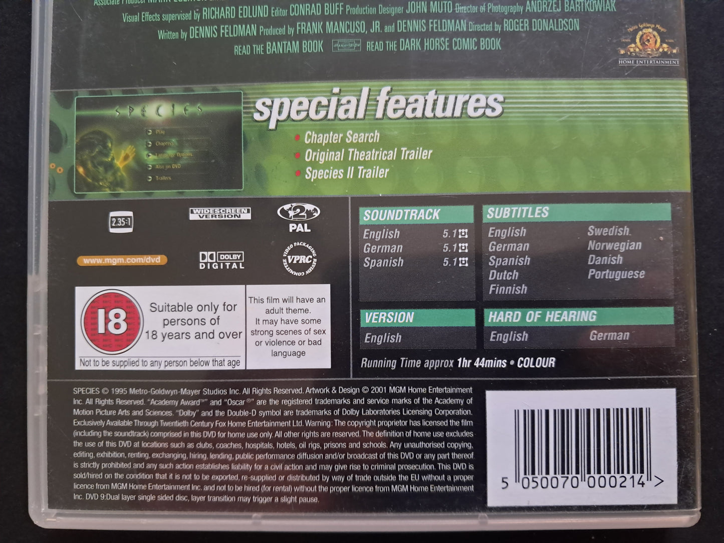 Species DVD ( Roger Donaldson, 1995)