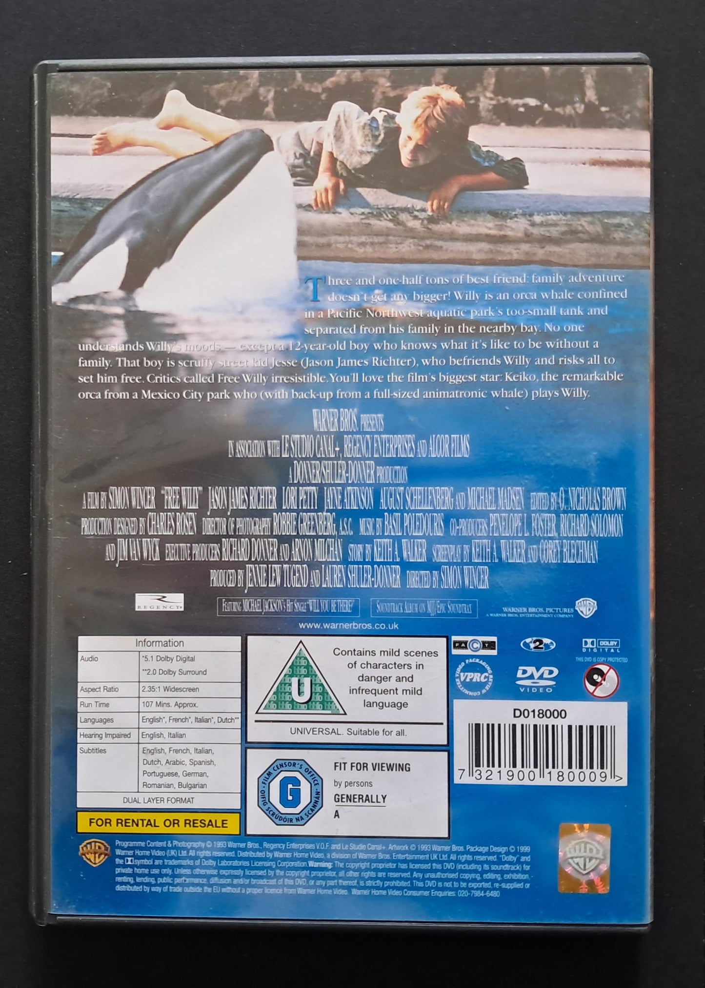 Free Willy DVD (Simon Wincer, 1993)