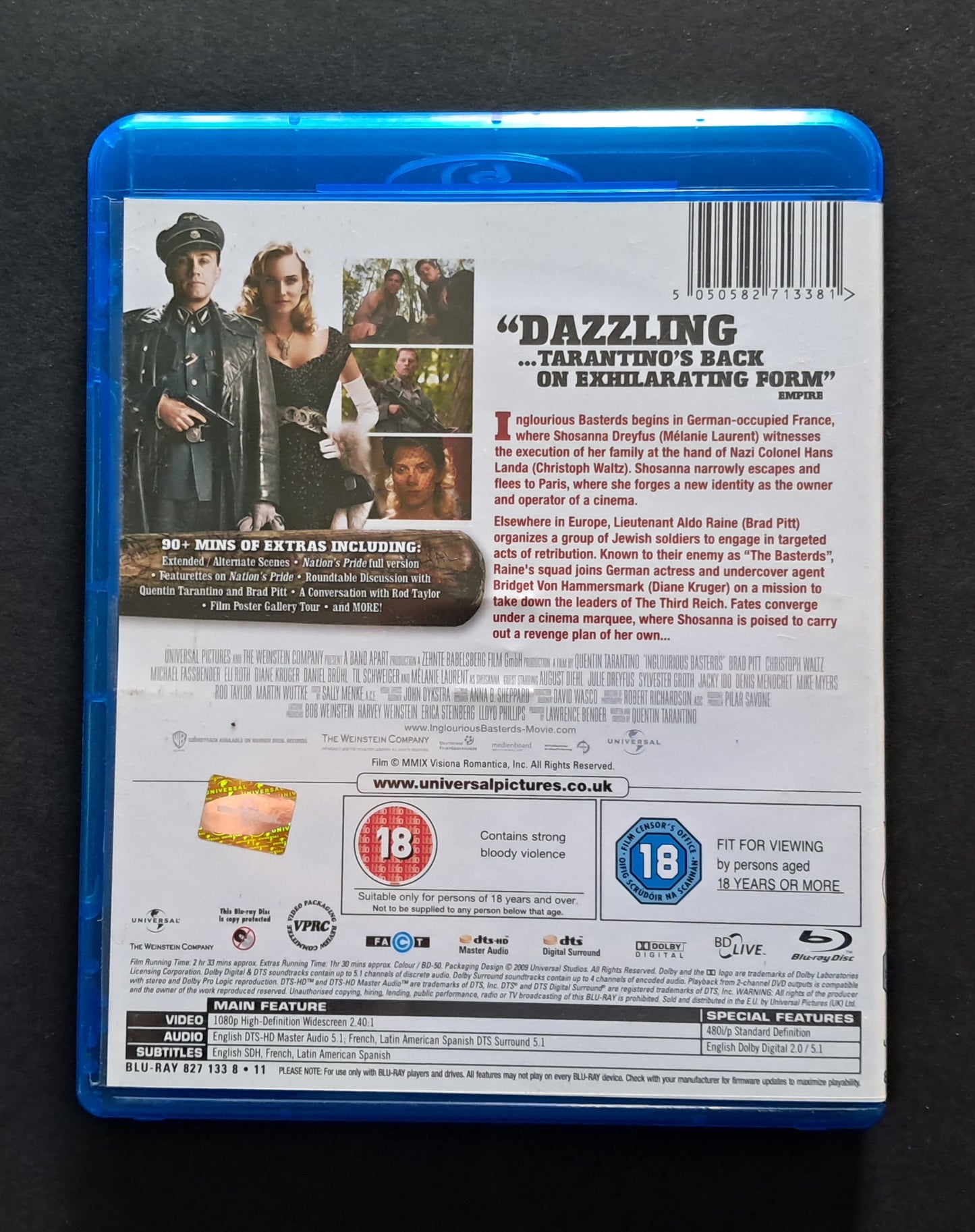 Inglorious Basterds Blu Ray DVD (Quentin Tarantino, 2009)