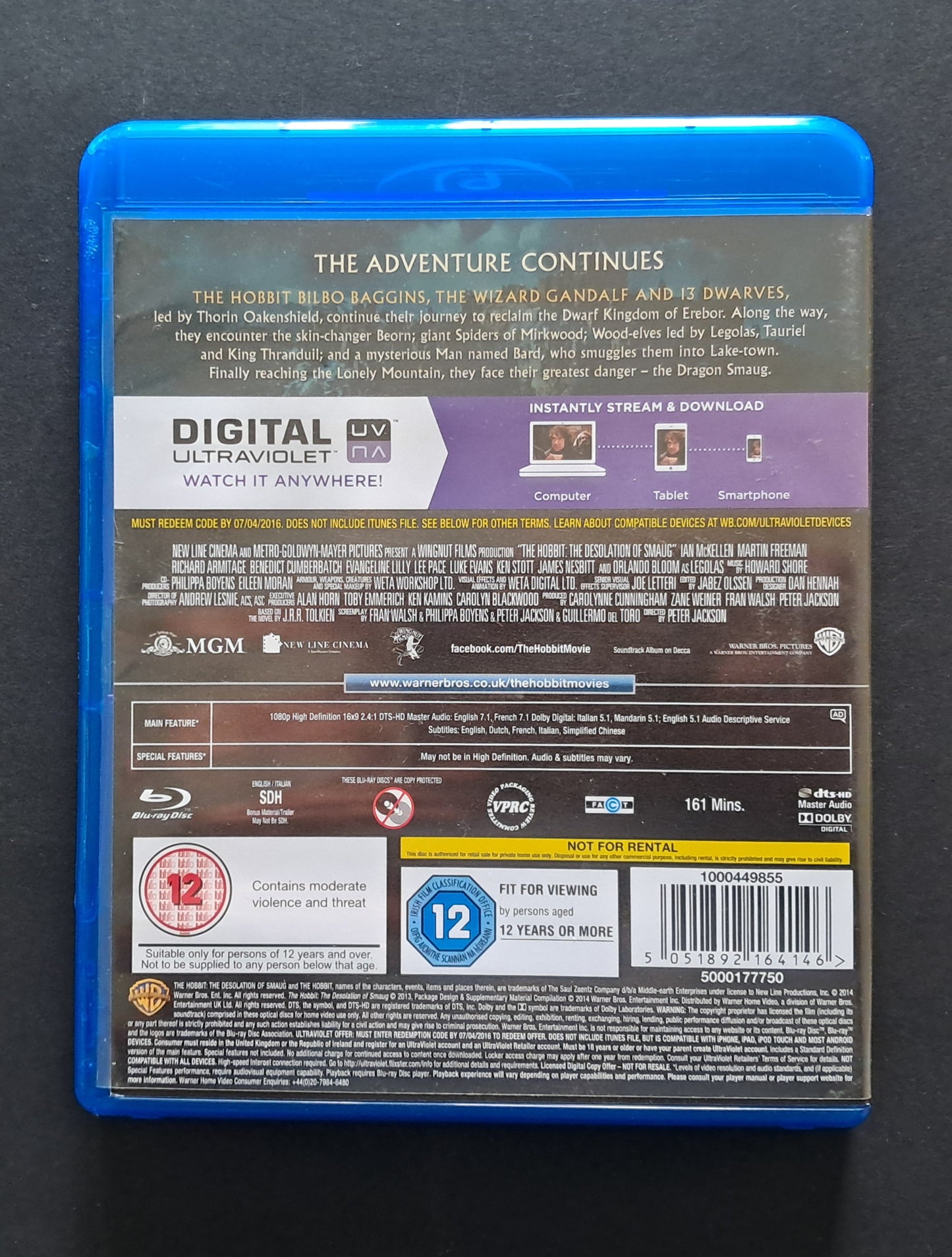 The Hobbit: The Desolation of Smaug Blu Ray DVD (Peter Jackson, 2013)