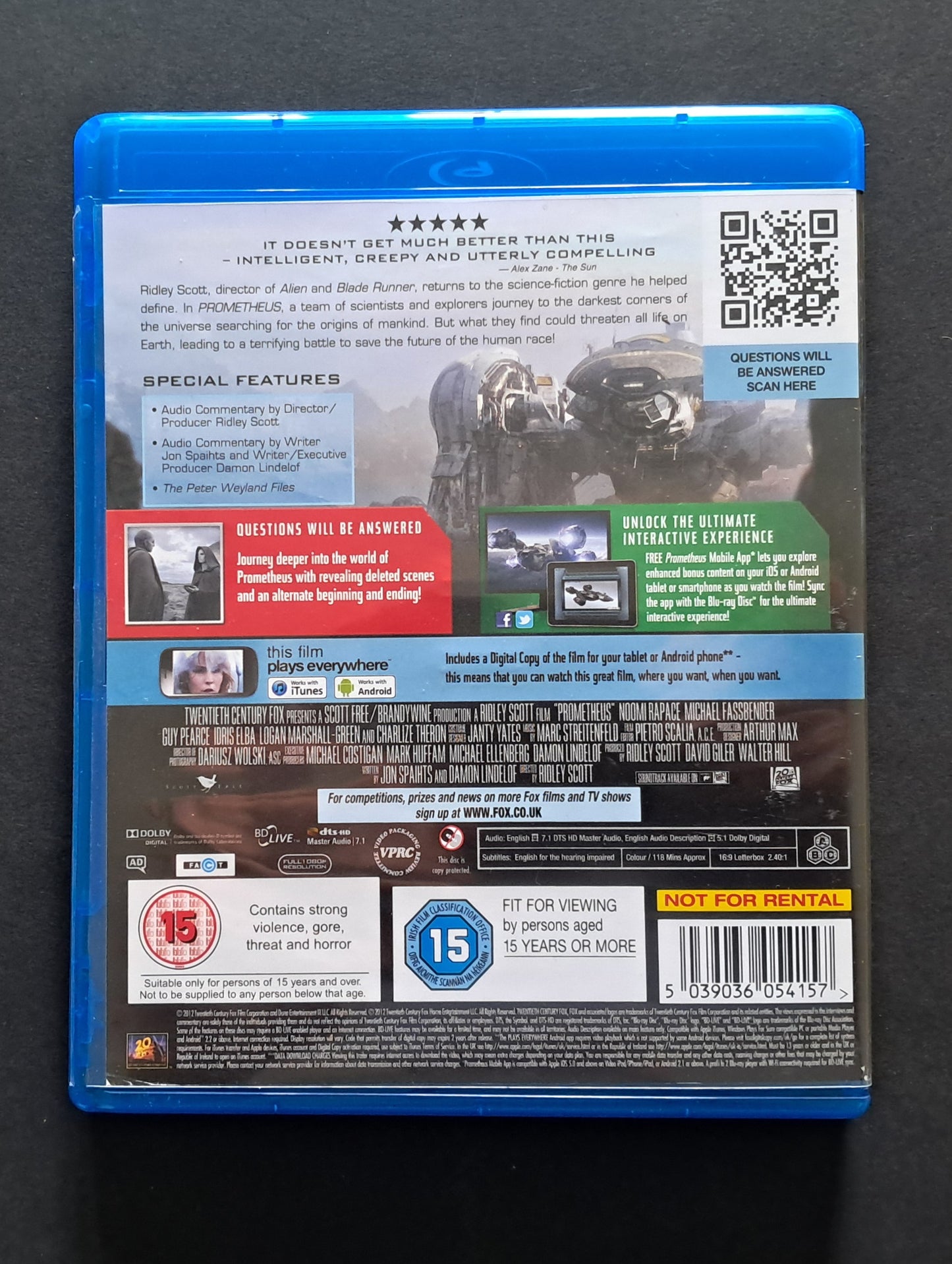 Prometheus Blu Ray DVD (Ridley Scott, 2012)
