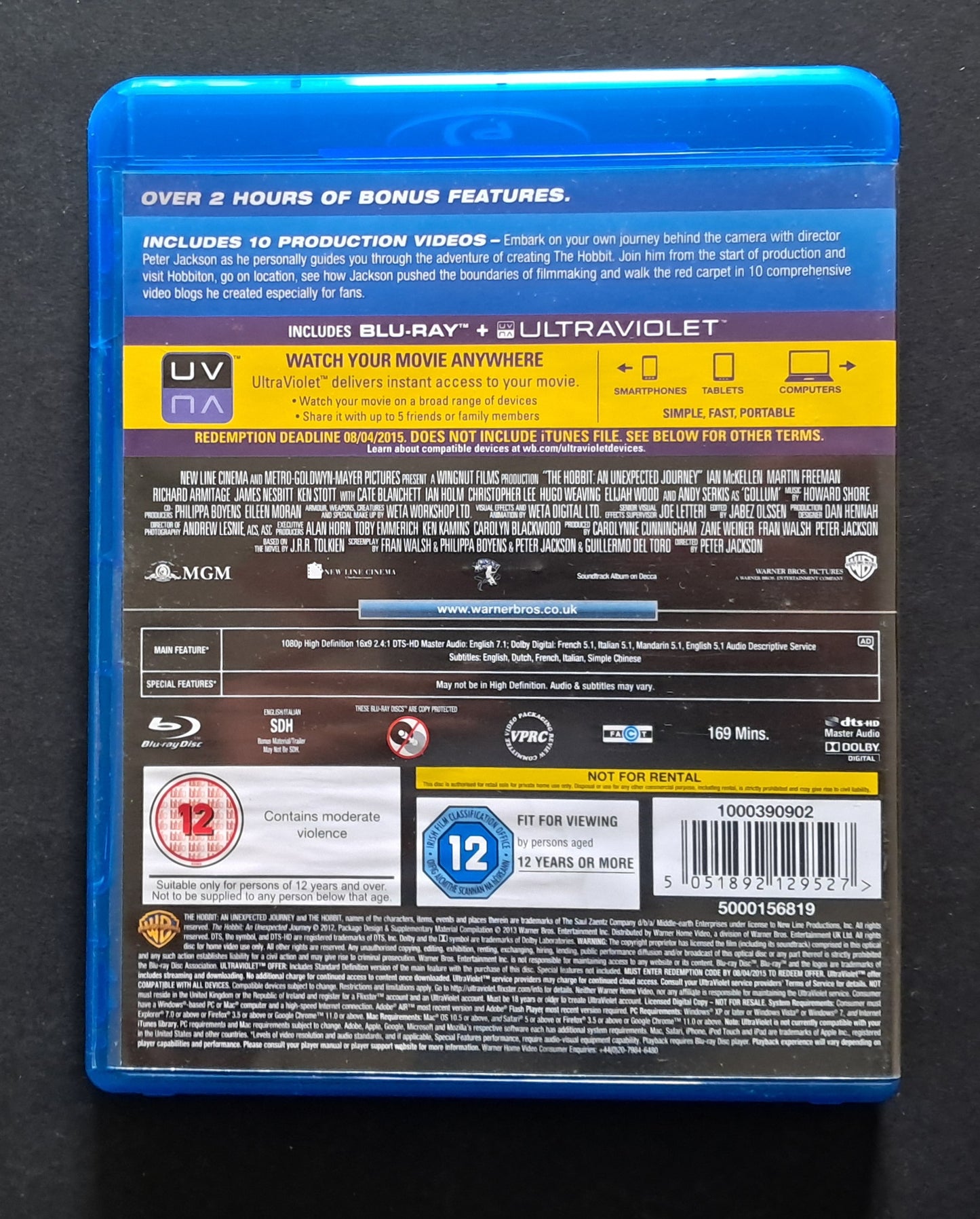 The Hobbit: An Unexpected Journey Blu Ray (Peter Jackson, 2012)