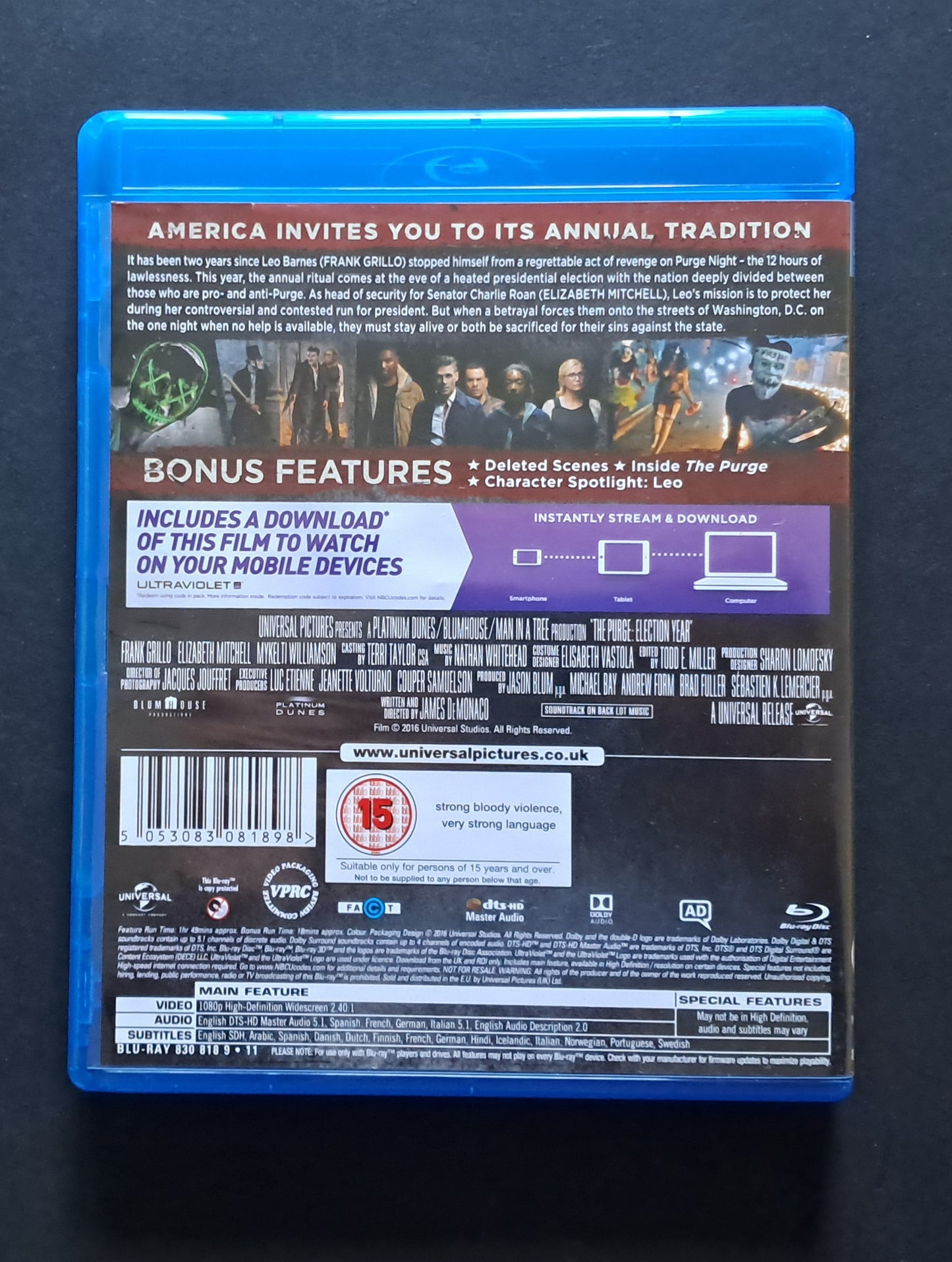 The Purge Election Year Blu Ray (James DeMonaco, 2016)
