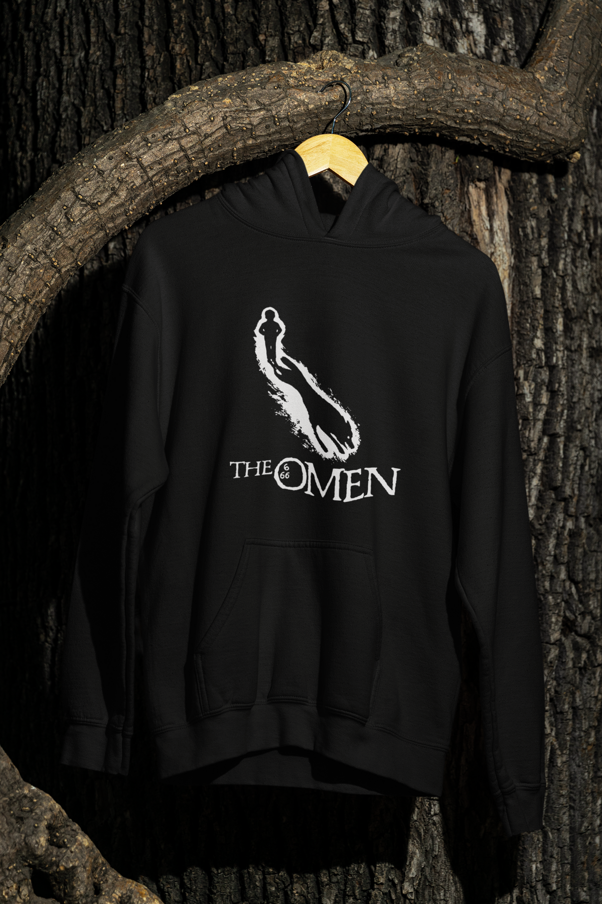 The Omen, Hoodie, Gildan, Μαύρη Μπλούζα με λευκή εκτύπωση μεταξοτυπίας