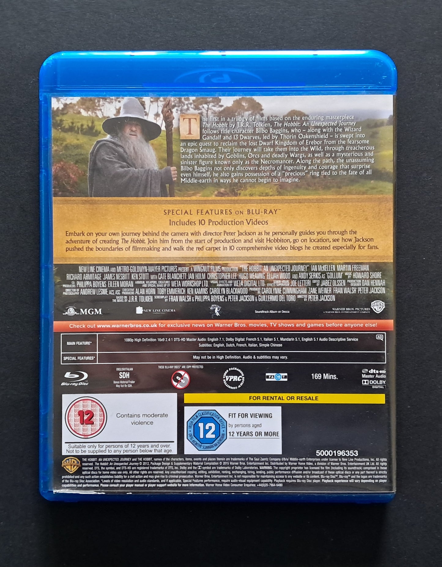 The Hobbit: An Unexpected Journey Blu Ray DVD (Peter Jackson, 2012)