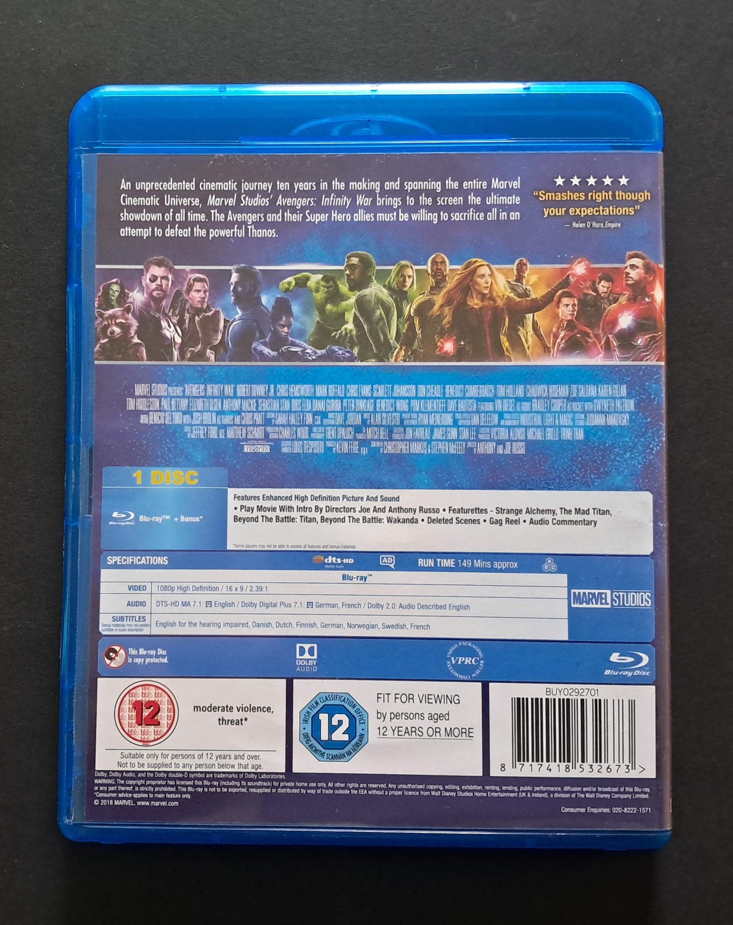 Avengers: Infinity Wars Blu Ray (Anthony & Joe Russo, 2018)