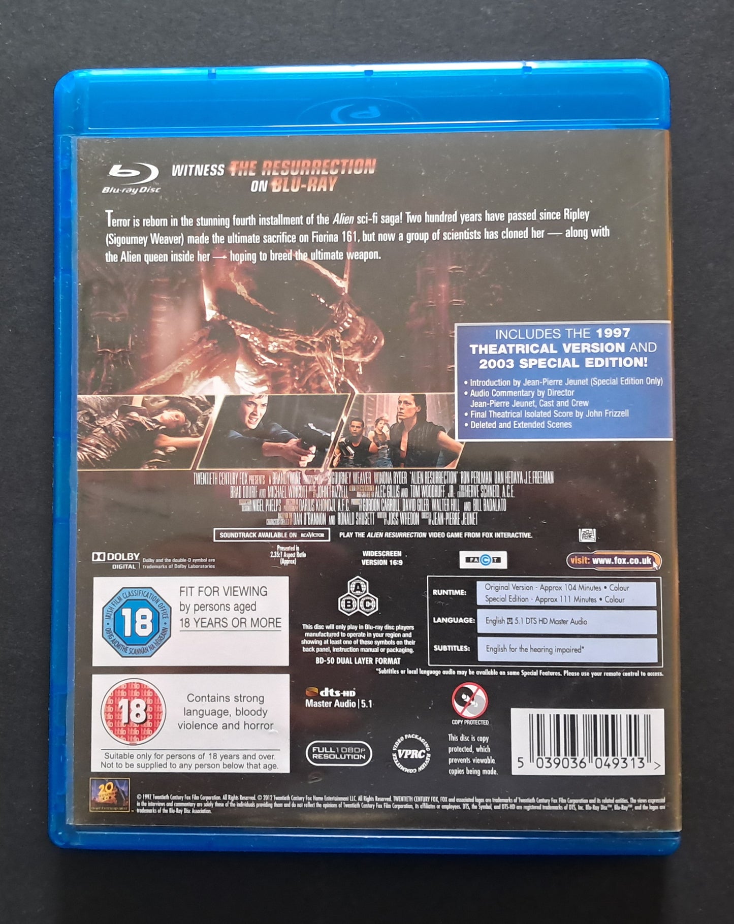 Alien: Resurrection Blu Ray (Jean-Pierre Jeunet, 1997)