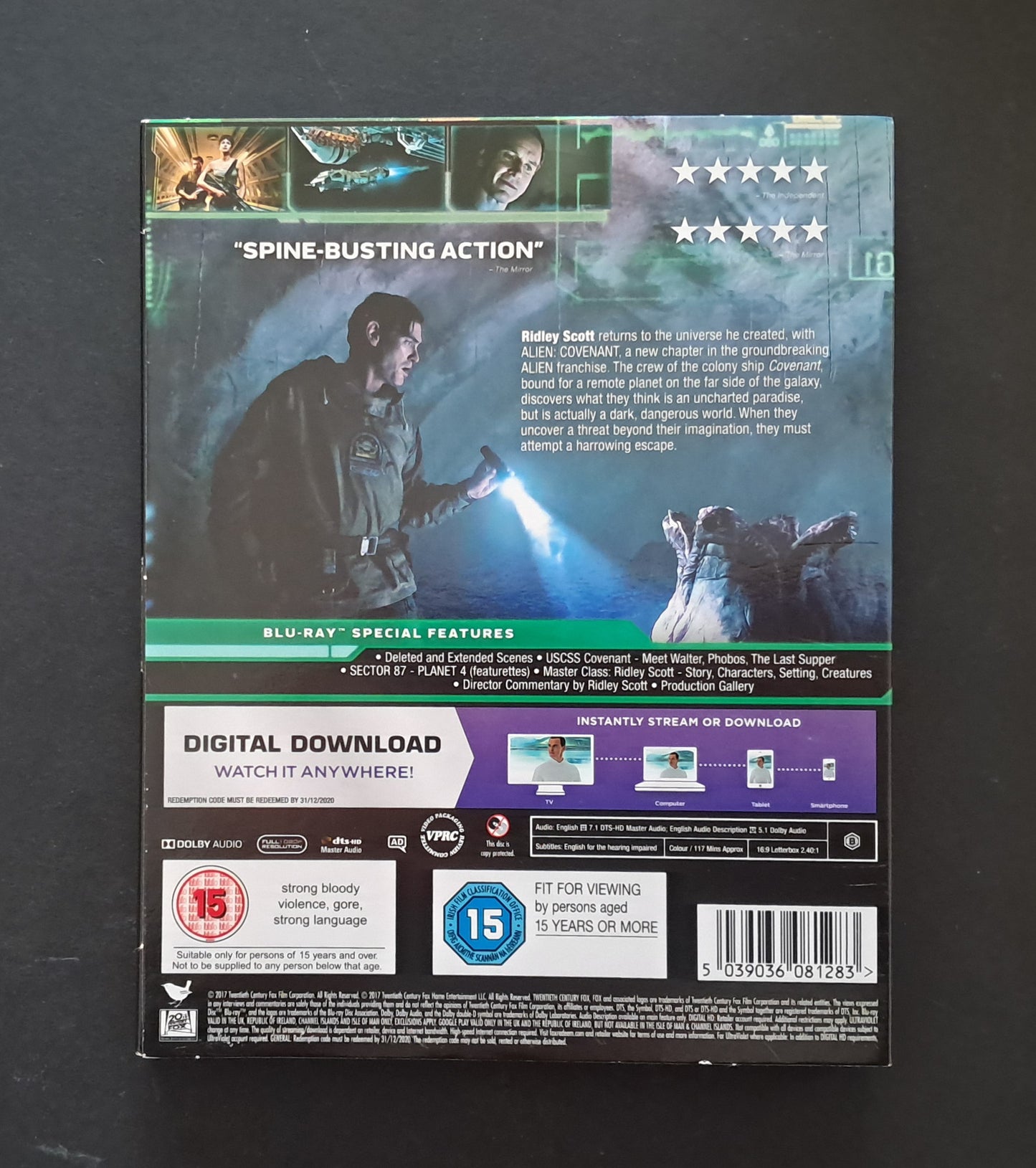 Alien: Covenant Blu Ray (Ridley Scott, 2017)